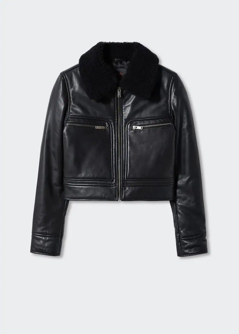 Shearling collar leather jacket | MANGO (US)