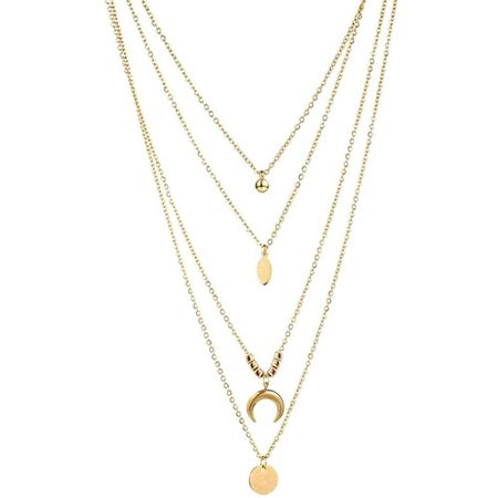 Gold Necklace Layered Necklace for Women Bohemia Necklace with Moon Crescent Sun Disc Pendant Multil | Walmart (US)