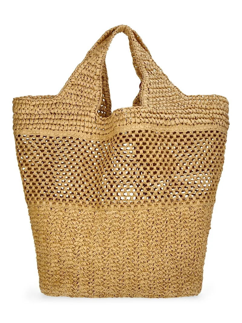 Time and Tru Women's Straw Tulip Tote Bag, Natural | Walmart (US)