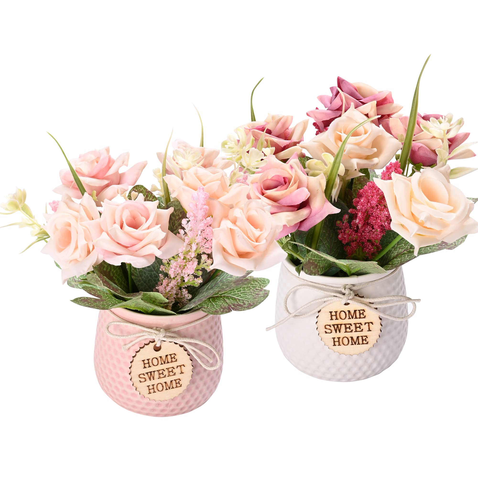 LUEUR Artificial Flowers with Vase, 2pcs Pink Silk Roses in Pot, Fake Flowers Bouquet Decoration ... | Amazon (US)