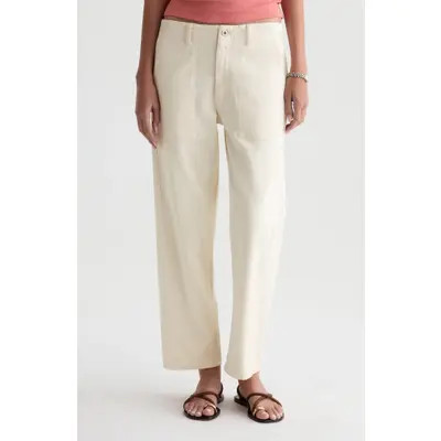 AG Analeigh High Waist Ankle Straight Leg Twill Pants in Sulfur Light Taupe at Nordstrom, Size 29 | Nordstrom