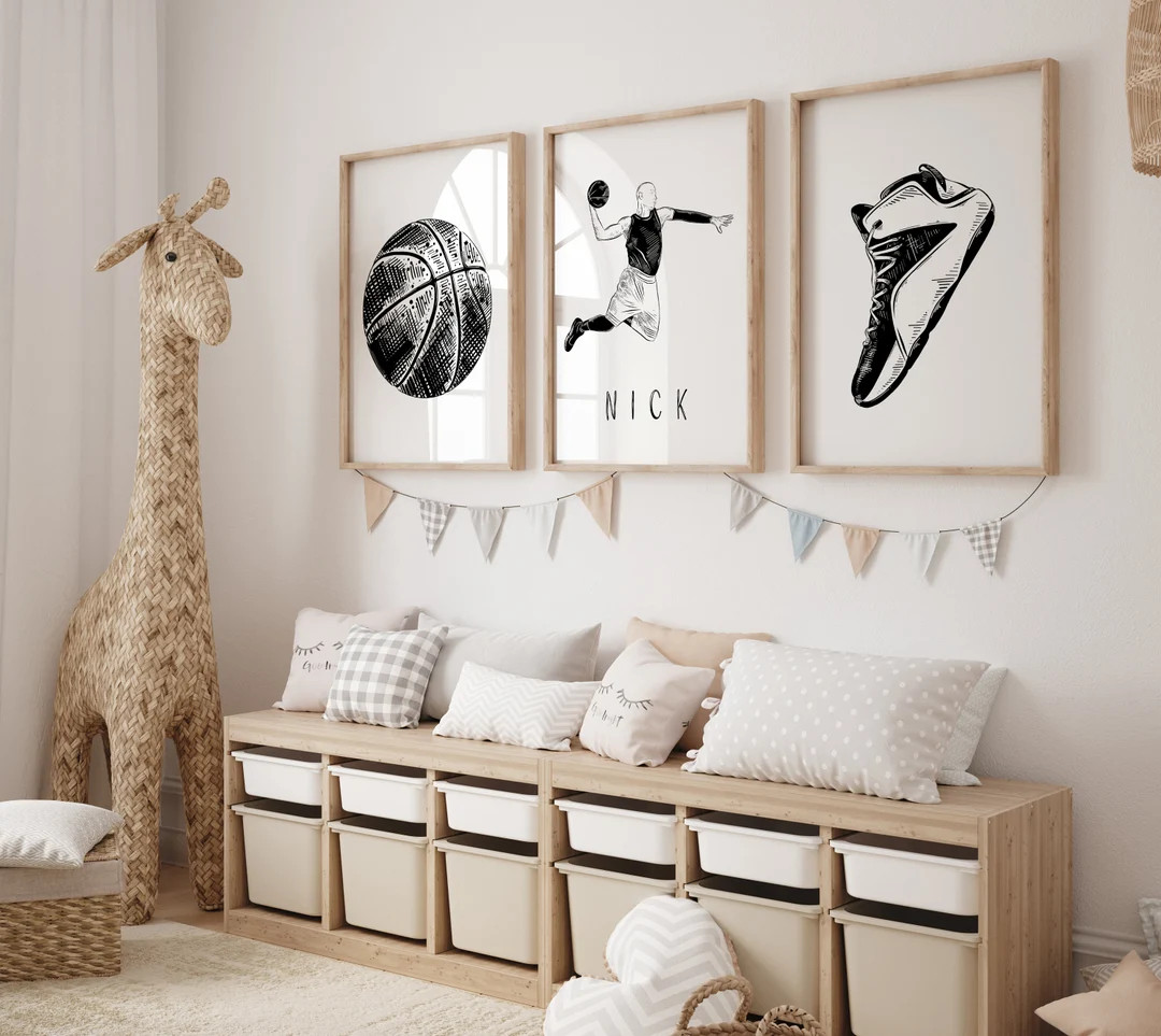 Set of 3 Basketball Wall Art Prints Personalized, Custom Basketball Prints Boys Girls Bedroom Dec... | Etsy (US)