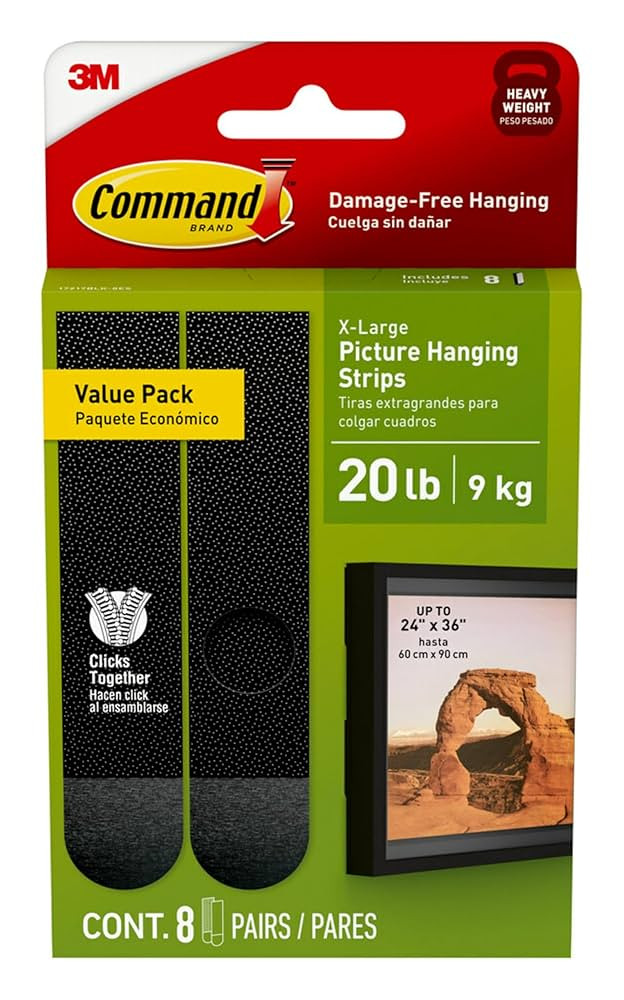 Command 20 lb XL Heavyweight Picture Hanging Strips 8 Pairs (16 Command Strips), Damage-Free Hang... | Amazon (US)