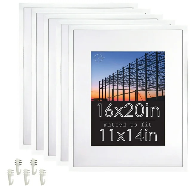 Standard Goods Home Décor 16x20 Matted to 11x14 White Linear Picture Frame, 5-Pack for Wall Disp... | Walmart (US)