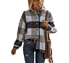 Uaneo Womens Plaid Shacket Button Down Wool Blend Fall Flannel Shirt Jacket | Amazon (US)