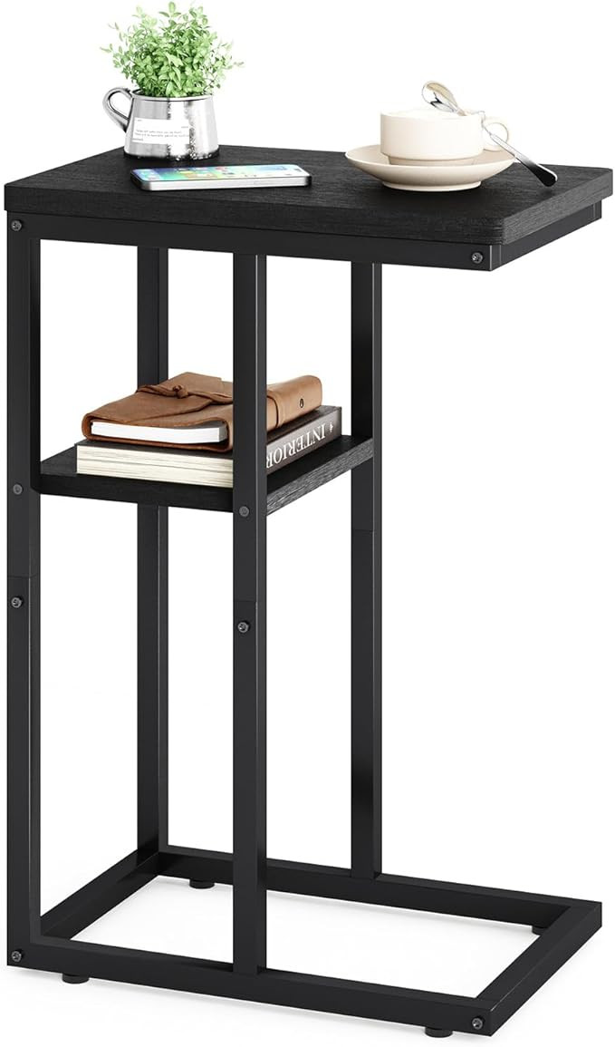 Fixwal C Shaped End Table, 2 Tier Side Table with Storage Shelf, Small Sofa Table with Adjustable... | Amazon (US)