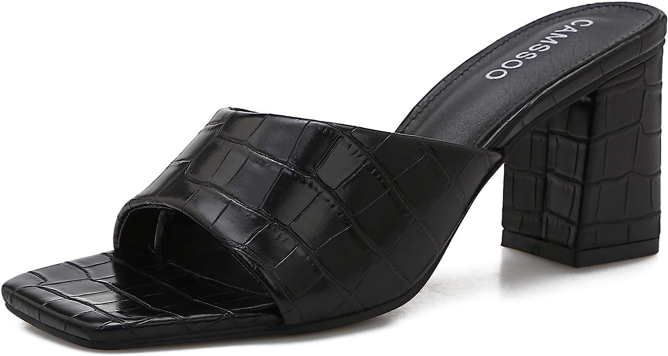CAMSSOO Women's Heeled Mules Square Open Toe Sandals Flip Flops Slip On Fashion Wedding Dress Chu... | Amazon (US)