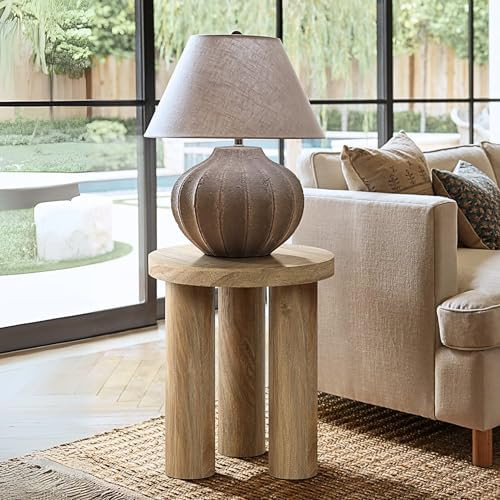 LuxenHome Round Side Table, 19" Tall End Table with 3 Pillar Legs, Modern Farmhouse Dark Oak Fini... | Amazon (US)
