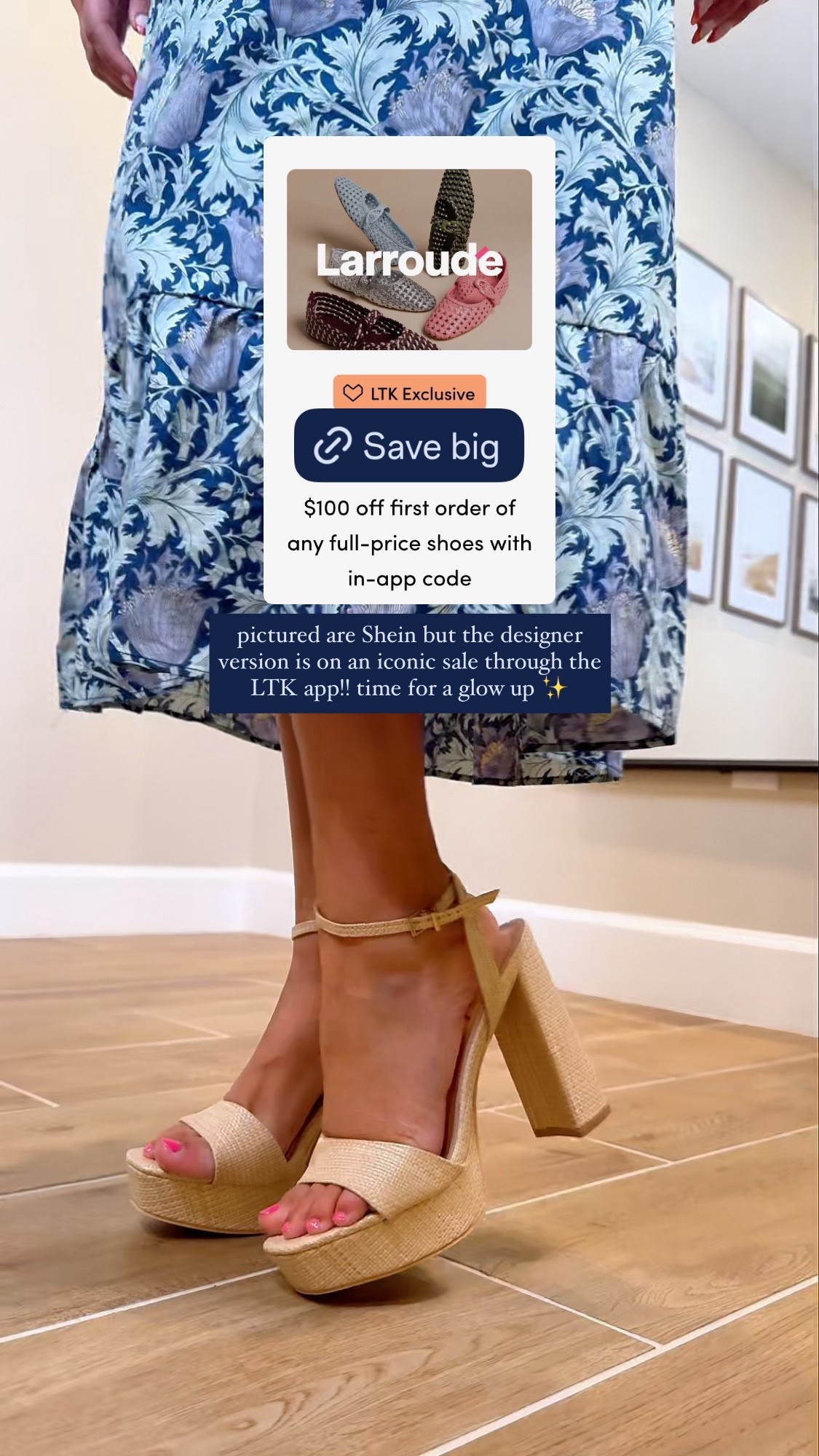pictured are Shein but the designer version is on an iconic sale through the LTK app!! time for a glow up ✨

$100 off first order of any full-price Larroude shoes with in-app code

I’m 5’6” wearing size 9 in the Shein heels (go up 1) and ordered size 8 in Larroude (TTS). dress size Medium (go up 1) 💙