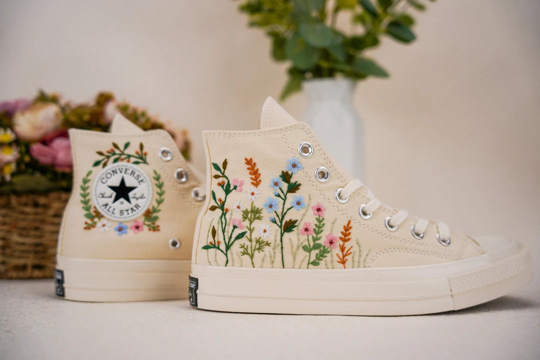 Custom Converse Chuck Taylor Embroidered /embroidered Converse Custom Wedding Flowers/embroidered... | Etsy (US)