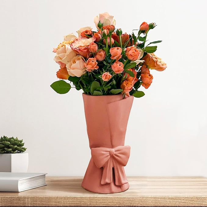 Pink Ceramic Vase for Home Decor 9.64'' Large Flower Vase for Bouquet Modern Cute Decorative Vase... | Amazon (US)