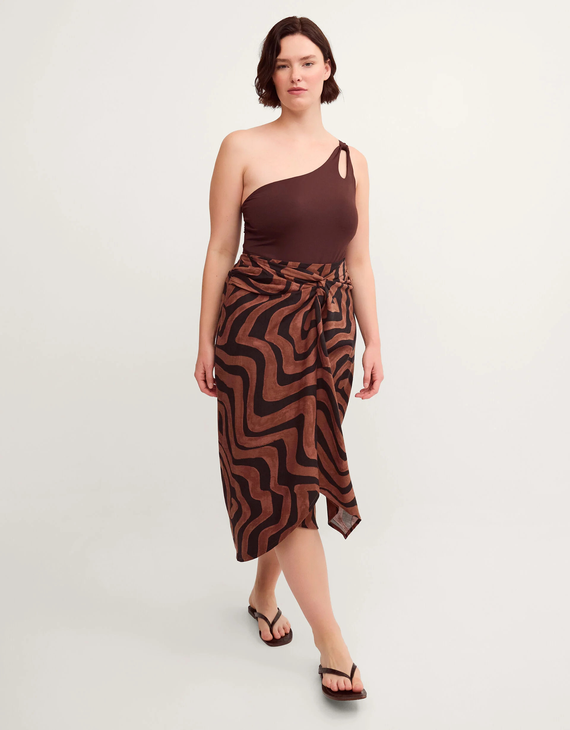 Callie Thorpe x Monsoon Wave Print Linen Blend Sarong Skirt Brown | Monsoon (UK)