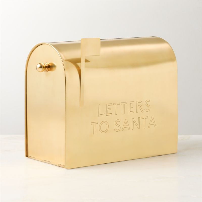 Letters To Santa Mailbox Aged Brass Card Holder | CB2 | CB2