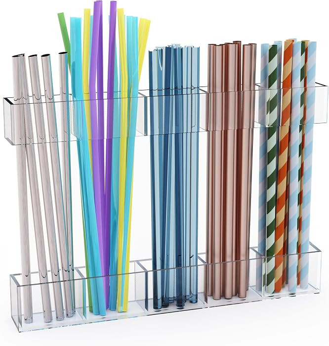 Upgraded 9.5'' Large Acrylic Straw Holder for Cabinet Door, Adjustable Space-Saving Straw Organiz... | Amazon (US)