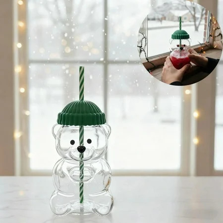 Glass Bear Cup with Straw 2025 Holiday Bearista Bear Glass Jar Cold Cup Tumbler Limited Edition Christmas Gifts (1PCS) | Walmart (US)
