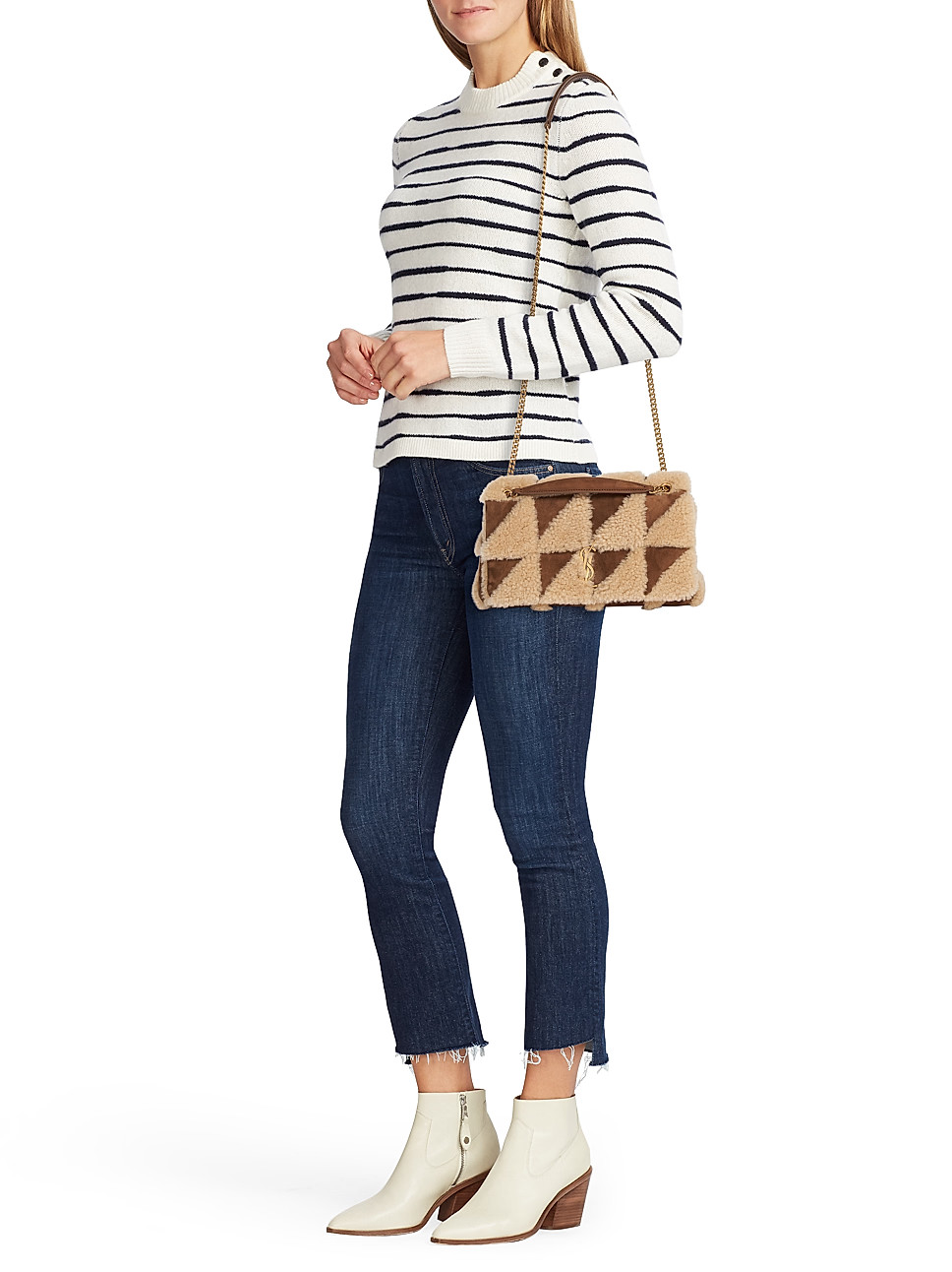 Jamie Medium Chain Bag "Carré Rive Gauche" In Suede And Shearling Patchwork | Saks Fifth Avenue