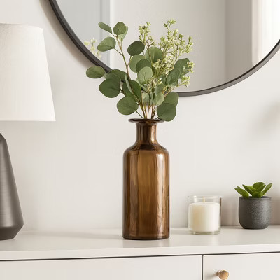 Decorative Frosted Glass Bottle Vase with Removeable Lid for Living Room Decor - Stylish Flower Vase for Flowers, Bedroom, and Home Decor - 15", Brown | Target