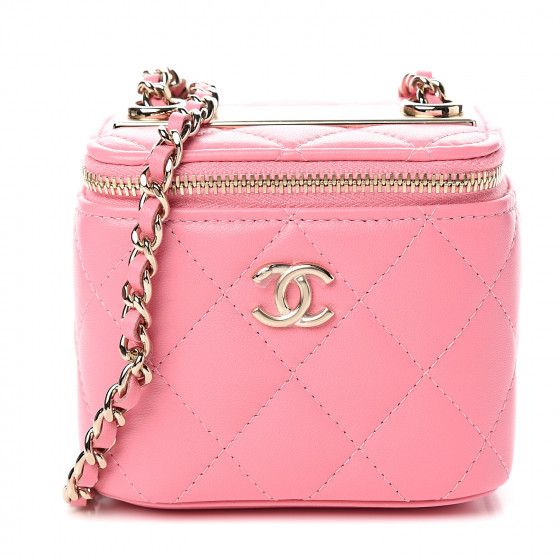 Lambskin Quilted Mini Vanity Case With Chain Pale Pink | Fashionphile