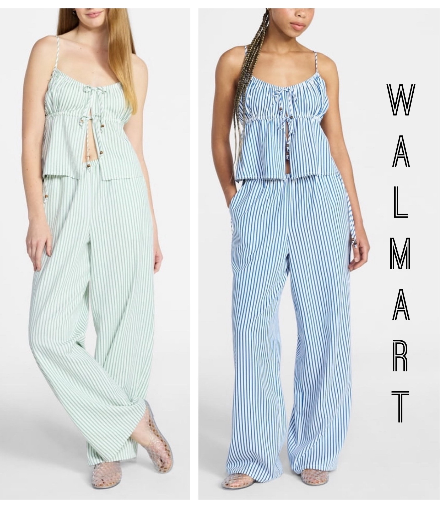 No Boundaries Seersucker Double Tie Cami Top and Pants Set