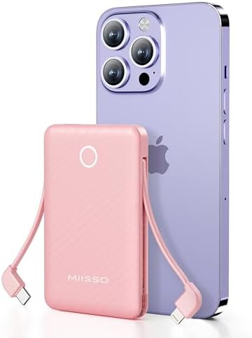 miisso 6000mah Ultra Slim Built in Cables Power Bank, Card Size Built in USB C Cords Battery Pack... | Amazon (US)