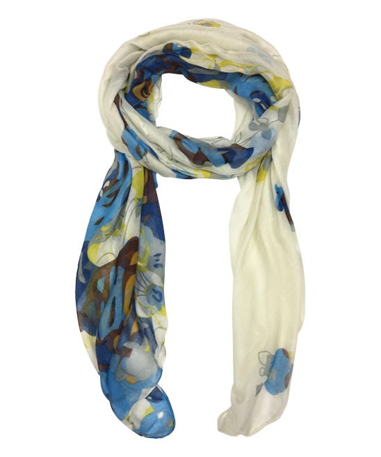 East Cloud Women's Accent Scarves - Aqua Blue & Rust Impressionist Expression of Rose Art Scarf | Zulily