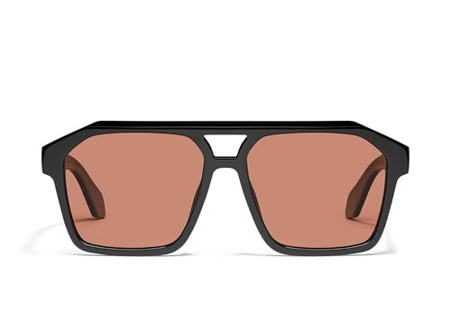 QUAY - Men's Sunglasses, Oversized Aviator Shades, UV Protected Lenses (Soundcheck, Black/Apricot Polarized) | Amazon (US)