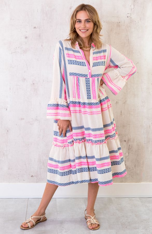 Midi Katoenen Kelim Tuniek Roze Blauw | Themusthaves.nl | The Musthaves (NL)