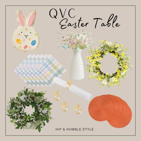 Easter table inspo with QVC Easter table, Easter decor, Easter plates, table setting decor, placemats, spring wreath, Easter wreath 

#LTKFind #LTKSeasonal #LTKhome