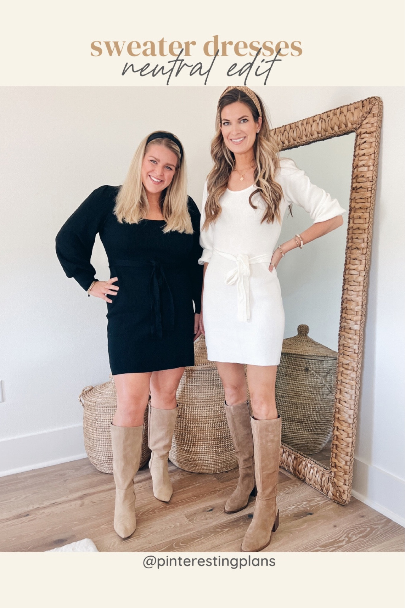 Neutral sweater dress reel. These are under $100. I'm in xs and marissa is in large. Wear nude under the white. Boots true to size.

#LTKshoecrush #LTKunder100 #LTKsalealert