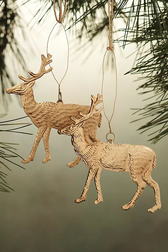 Gilded Deer Ornaments, Set of 2 | Anthropologie (US)