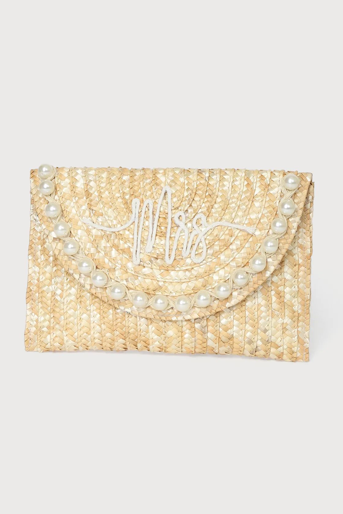 Perla "Mrs" Natural Straw and Pearl Clutch | Lulus (US)