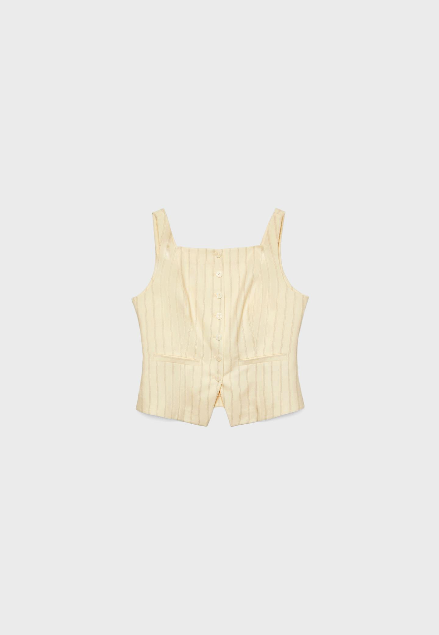 Striped linen blend medium waistcoat with tie detail | Stradivarius (UK)