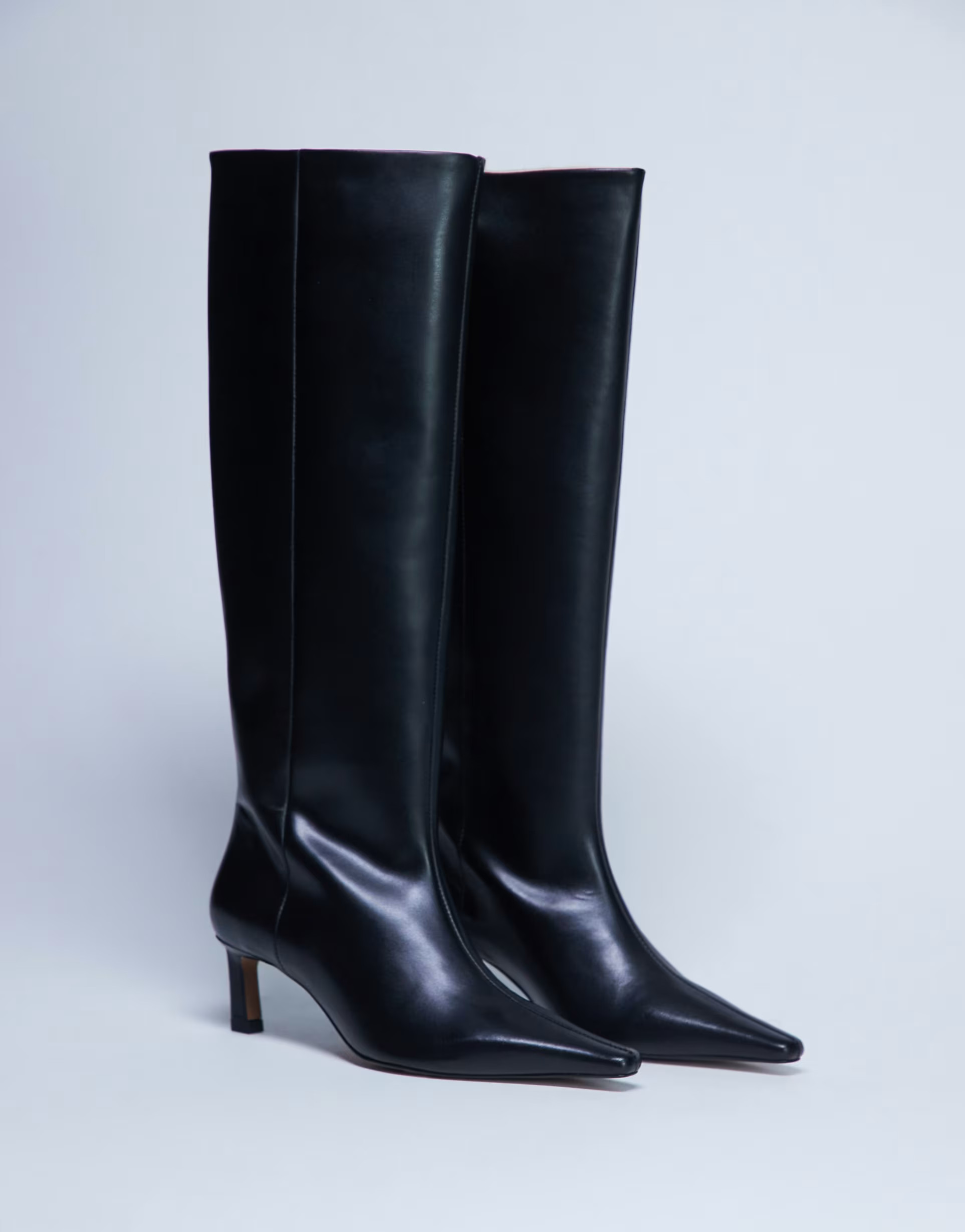 Topshop Taz premium leather knee high heeled boots in black | ASOS (Global)