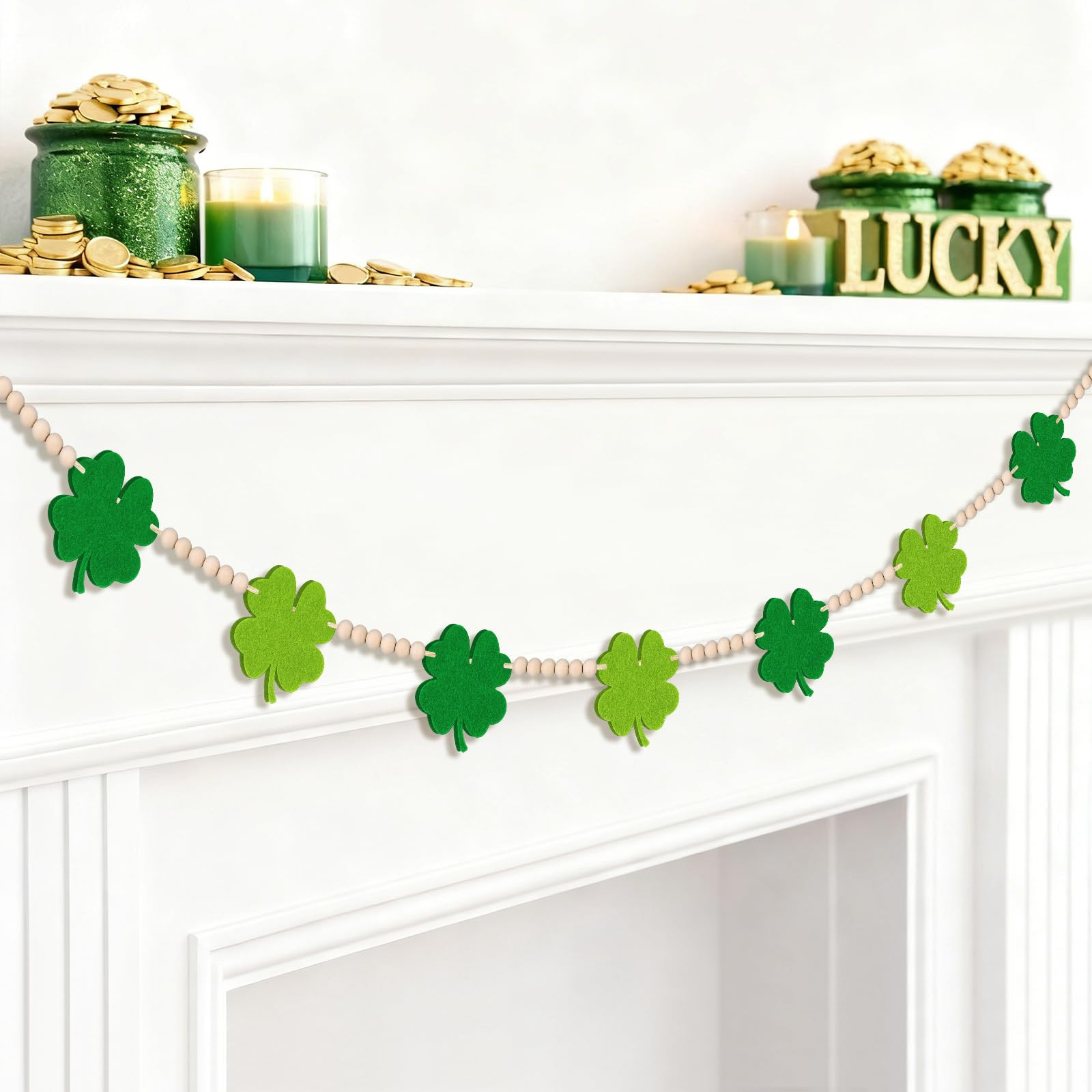 St. Patrick’s Day Garland for Mantle, 9.8FT Pre-Strung Shamrock Banner for St Patricks Day Deco... | Amazon (US)