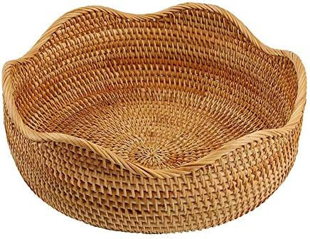AMOLOLO Handmade Rattan Round Fruit Basket Food Storage Bowls Kitchen Organizer Snack Serving Bowl,  | Amazon (US)