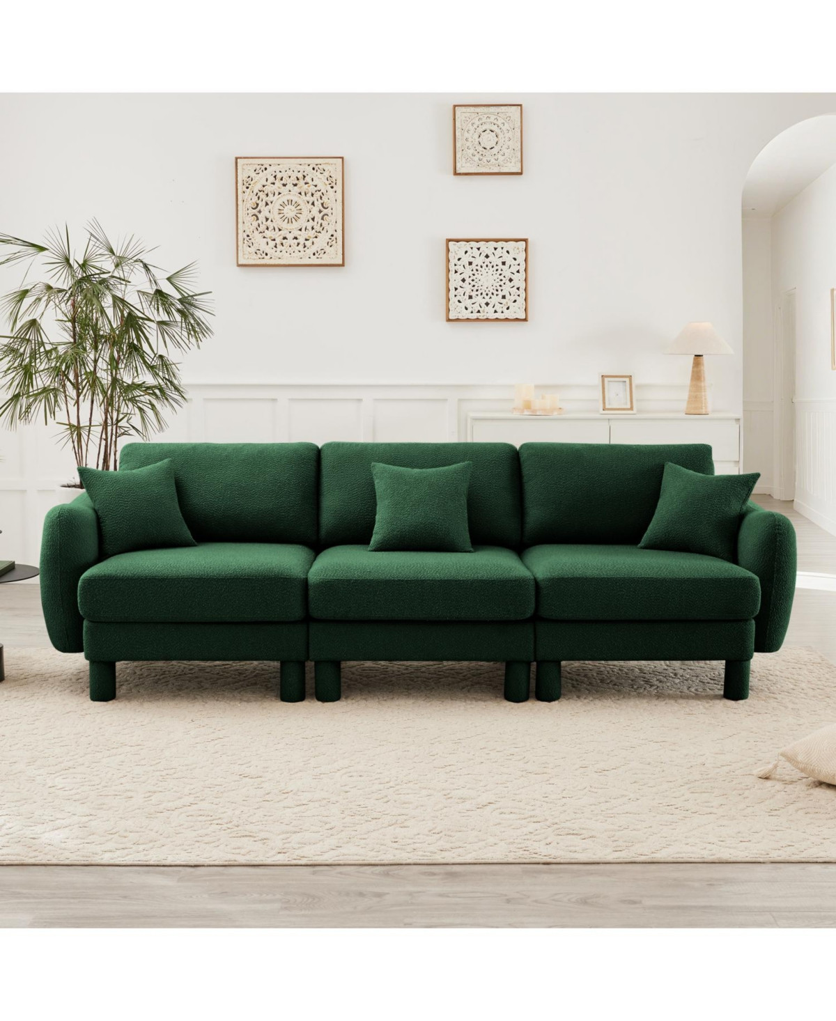 Streamdale Furniture Green Boucle 3-Seater Sofa with Shell Armrests - Green | Macy's