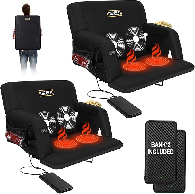 Heated Massage Reclining Stadium Seat, Bleacher Chair with 10000mAh Portable Bank, 6 Reclining Po... | Amazon (US)