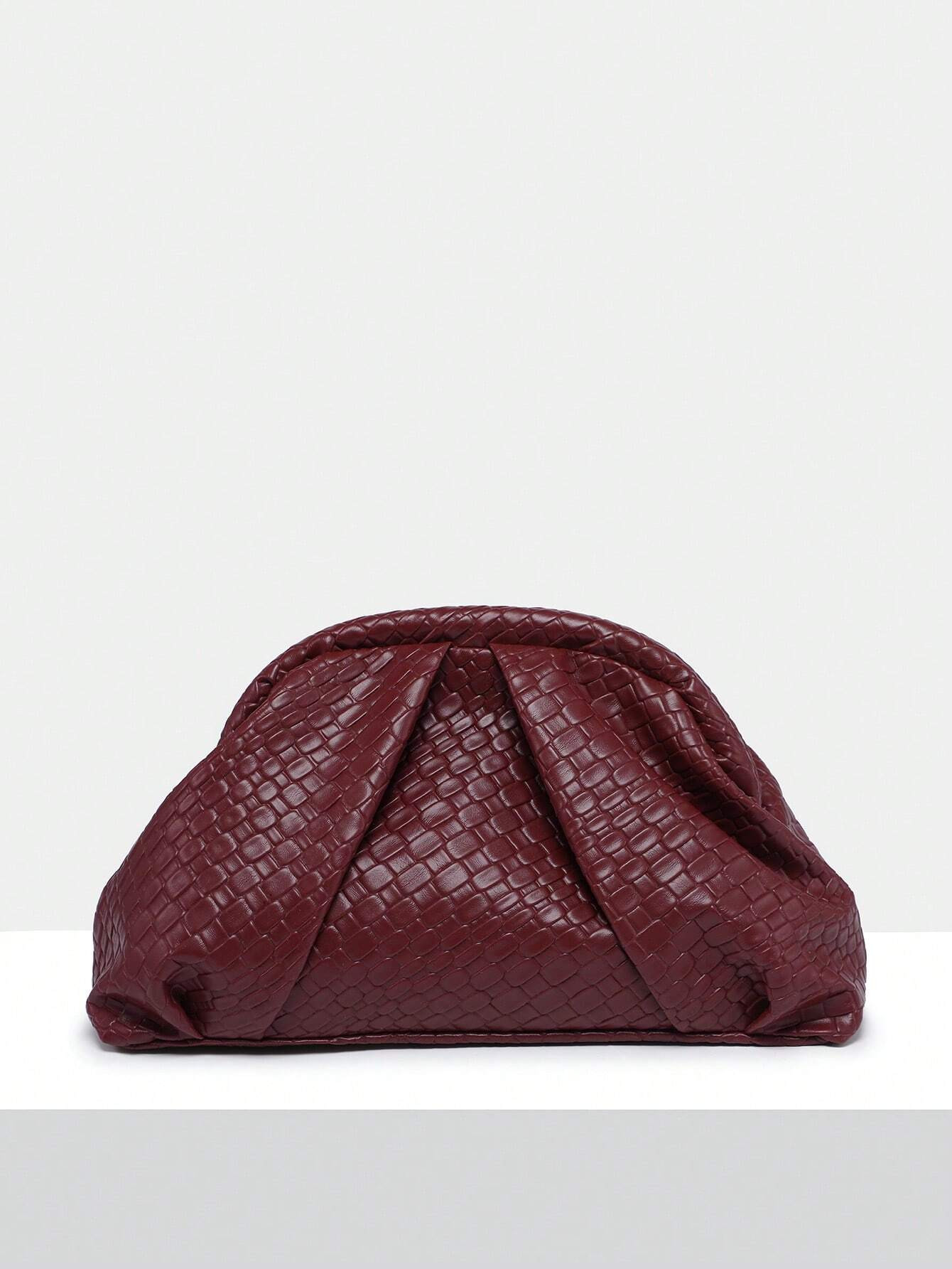 1pc Women Vintage Minimalist Faux Woven Texture Burgundy Large Capacity Pleated Cloud-Shape Clutc... | SHEIN