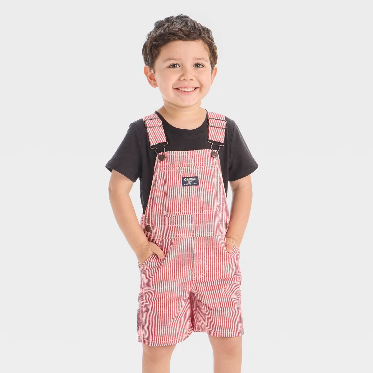 OshKosh B'gosh Toddler Boys' Railroad Striped Shortalls - Red | Target