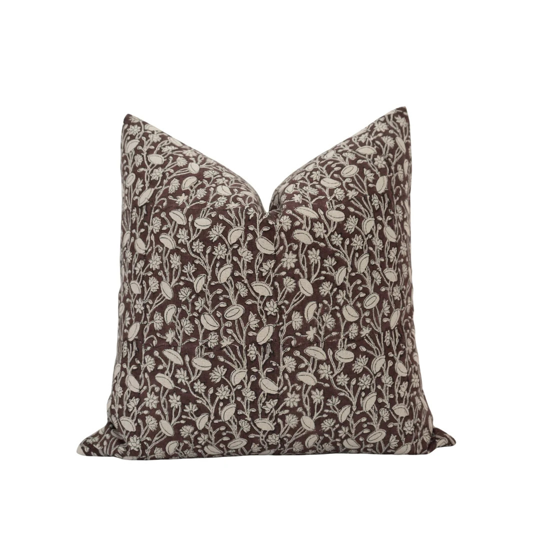 VENUS Plum Floral Linen Pillow Cover Eggplant Pillow Cover - Etsy | Etsy (US)