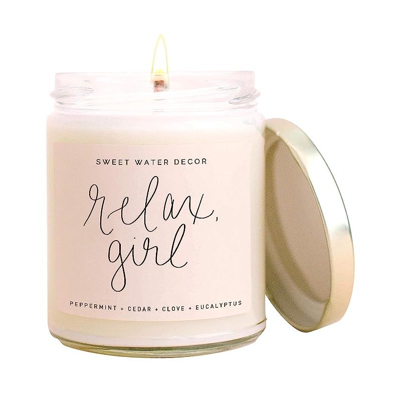 Sweet Water Decor, Relax Girl, Peppermint, Cedar, Clove, and Eucalyptus Scented Soy Wax Candle fo... | Amazon (US)