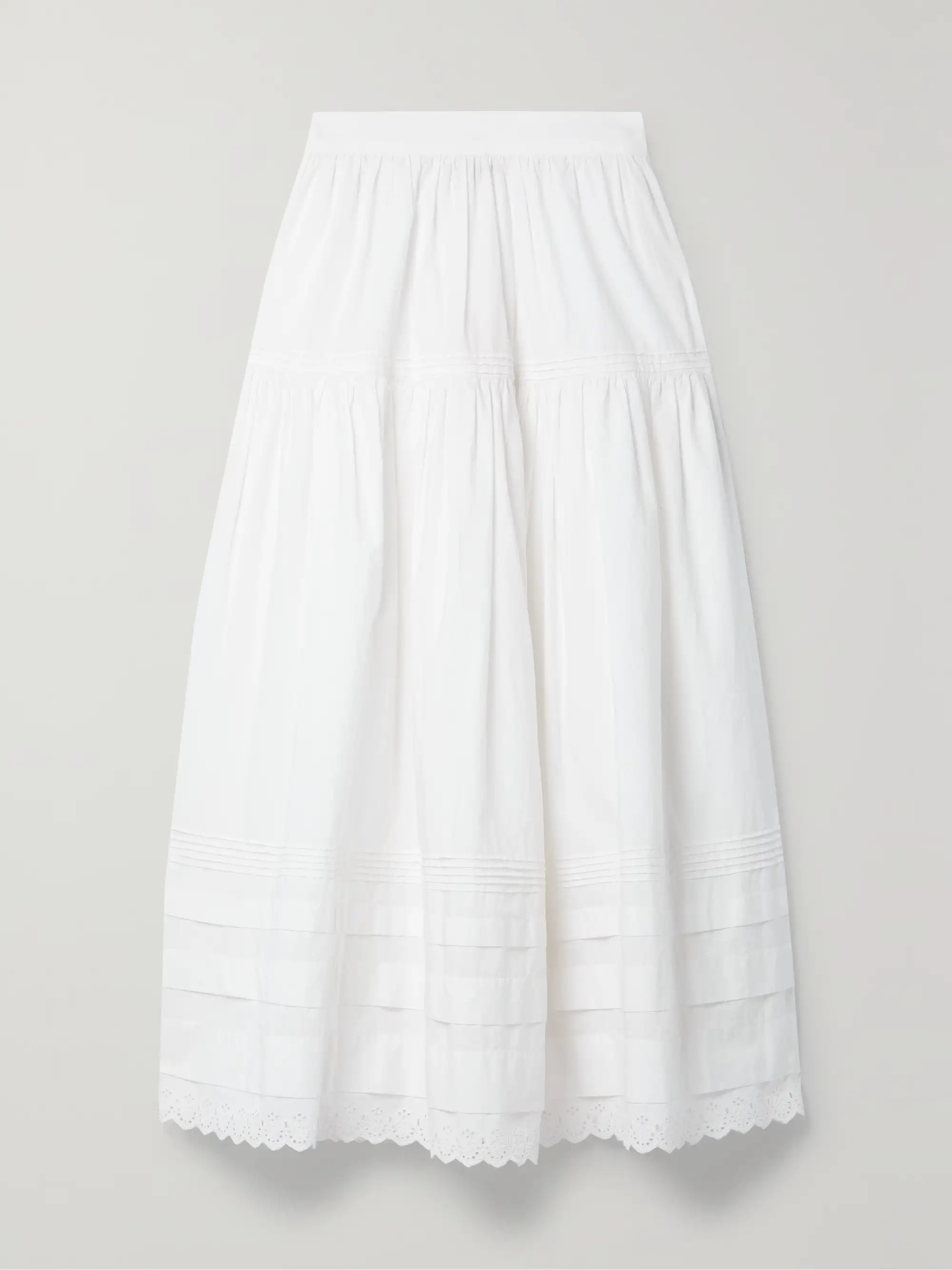 + NET SUSTAIN Sebastiane broderie anglaise-trimmed organic cotton-poplin midi skirt | NET-A-PORTER (UK & EU)