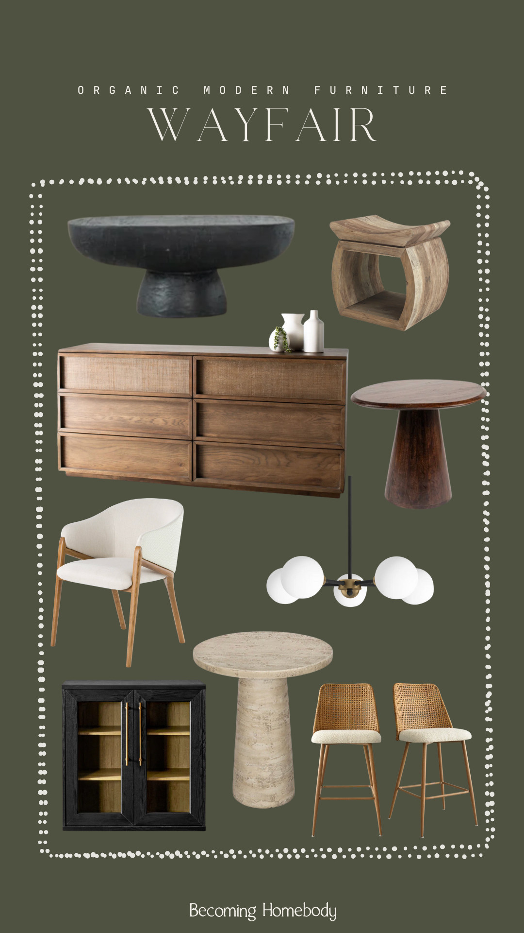 Wayfair organic modern furniture, neutral home decor wayfair, modern natural wood furniture, travertine side tables, boucle dining chairs wayfair, black wood cabinet wayfair, minimal home styling, earthy modern design, textured furniture wayfair, modern home furniture ideas 

 #LTKHome #LTKStyleTip