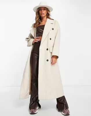 Topshop oversized double breasted long coat in beige | ASOS (Global)