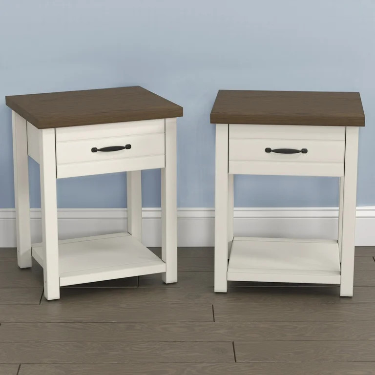 Lancaster Farmhouse Oak Top 1 Drawer Nightstand, Set of 2, Ivory - Walmart.com | Walmart (US)