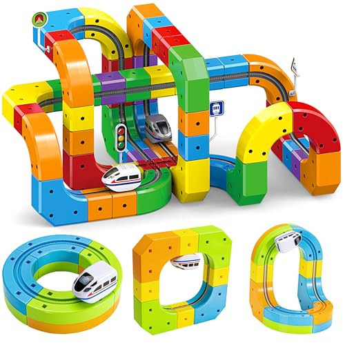 Electric Train Set for Kids Ages 3-8 - Modular 3D Flexible Race Track Building Toy with Gravity-Defying 360° Movement, STEM Learning Fun Gift (66 pcs Starter Set) | Amazon (US)