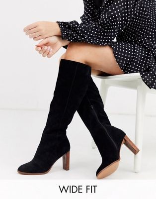 ASOS DESIGN Wide Fit Clover premium suede knee high boots in black | ASOS UK