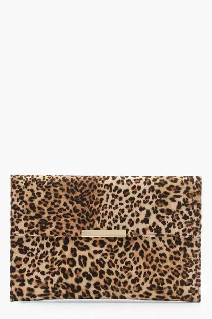 Leopard Envelope Clutch Bag | Boohoo.com (US & CA)