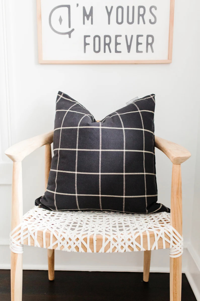 Black Plaid Pillow Cover | Decorative Pillow Cover, Black Pillow Cover, Plaid Pillow Cover, Large... | Etsy (US)