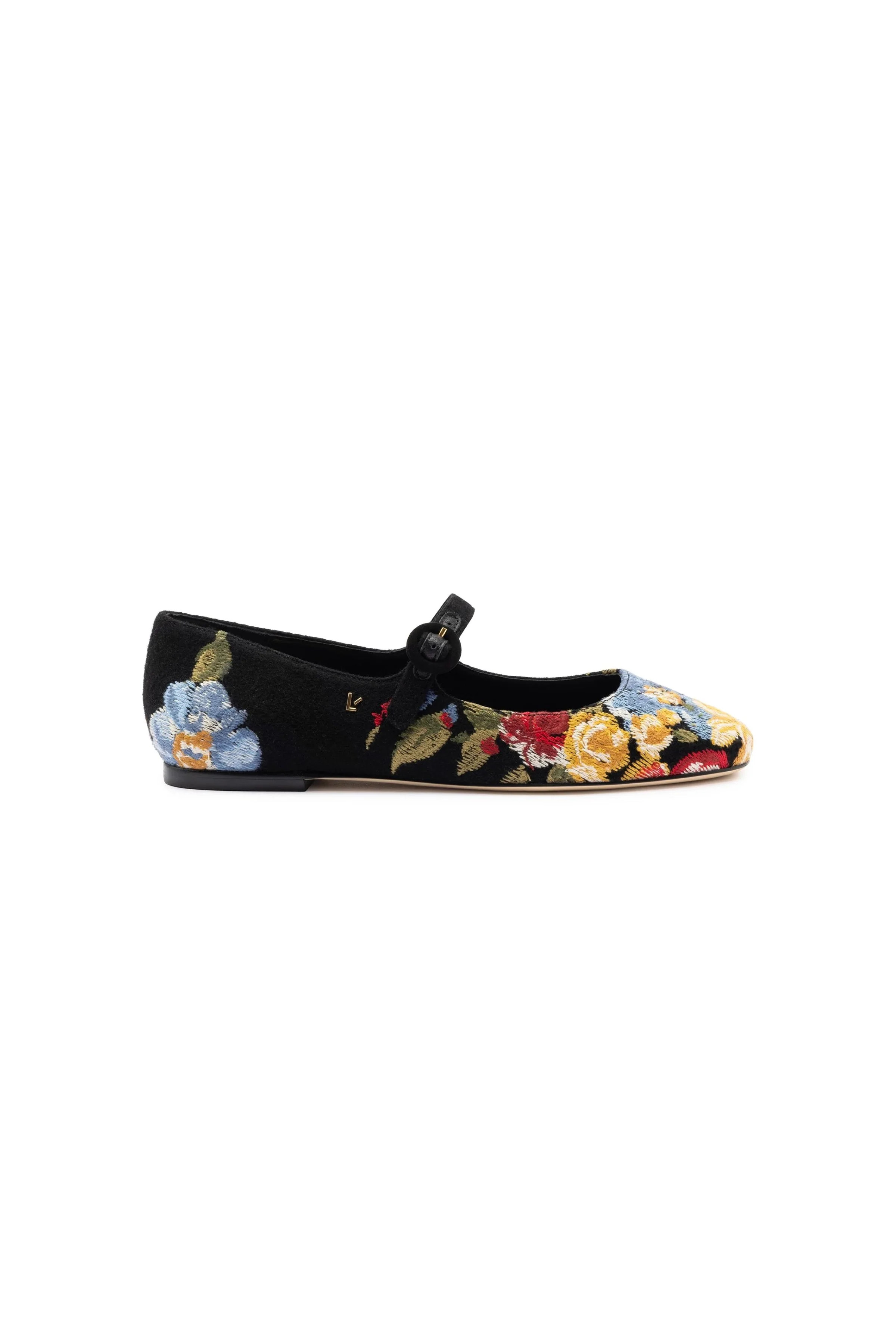 Larroudé x Markarian Flat In Floral Wool and Black Embroidery | Markarian